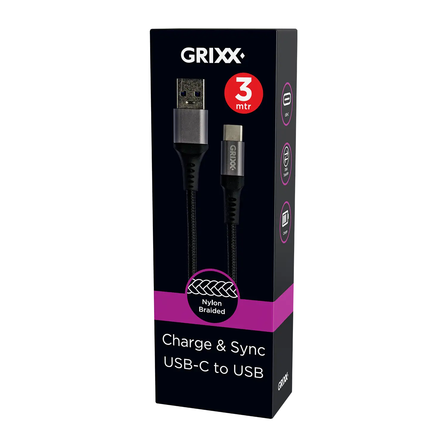 3 meter zwart USB-C naar USB-A Kabel