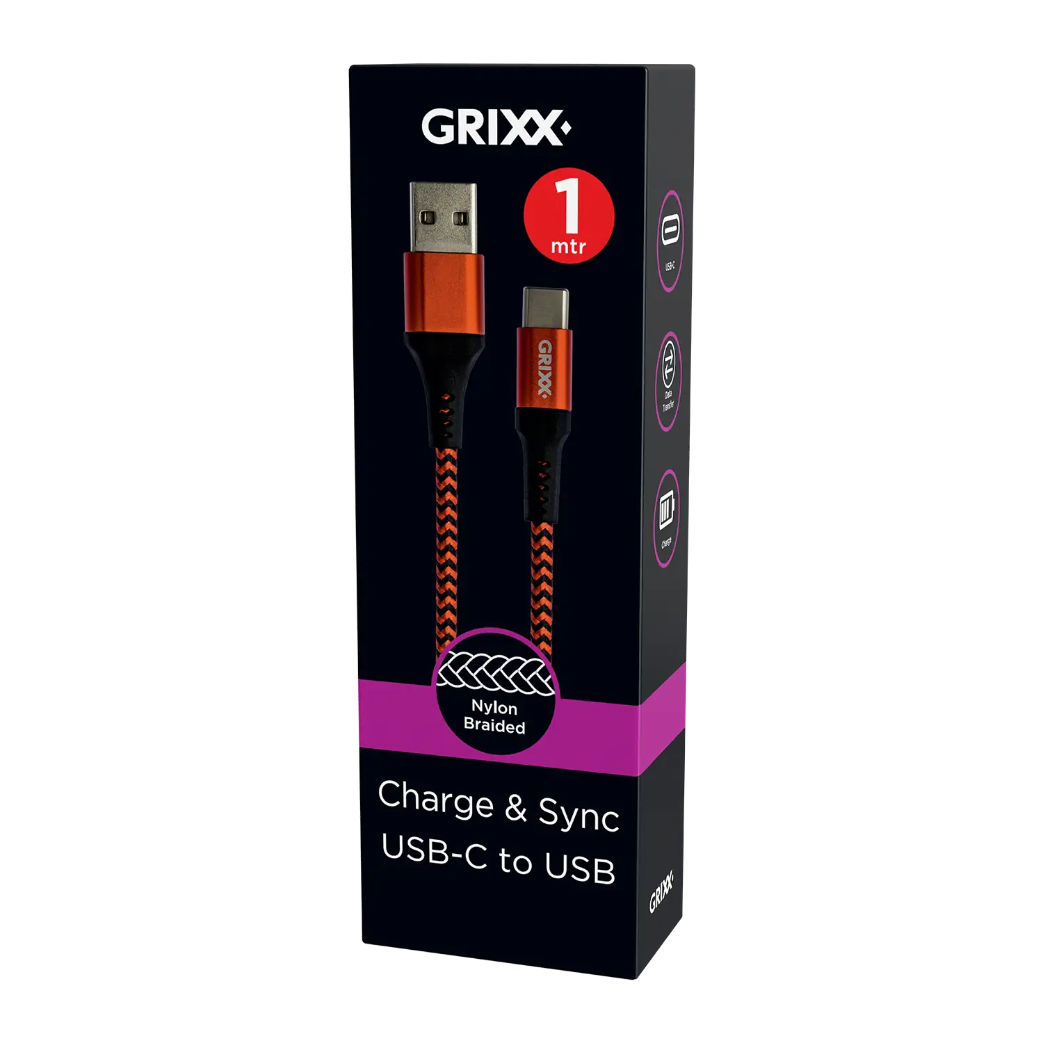 1 meter rood-zwart USB-C naar USB-A Kabel