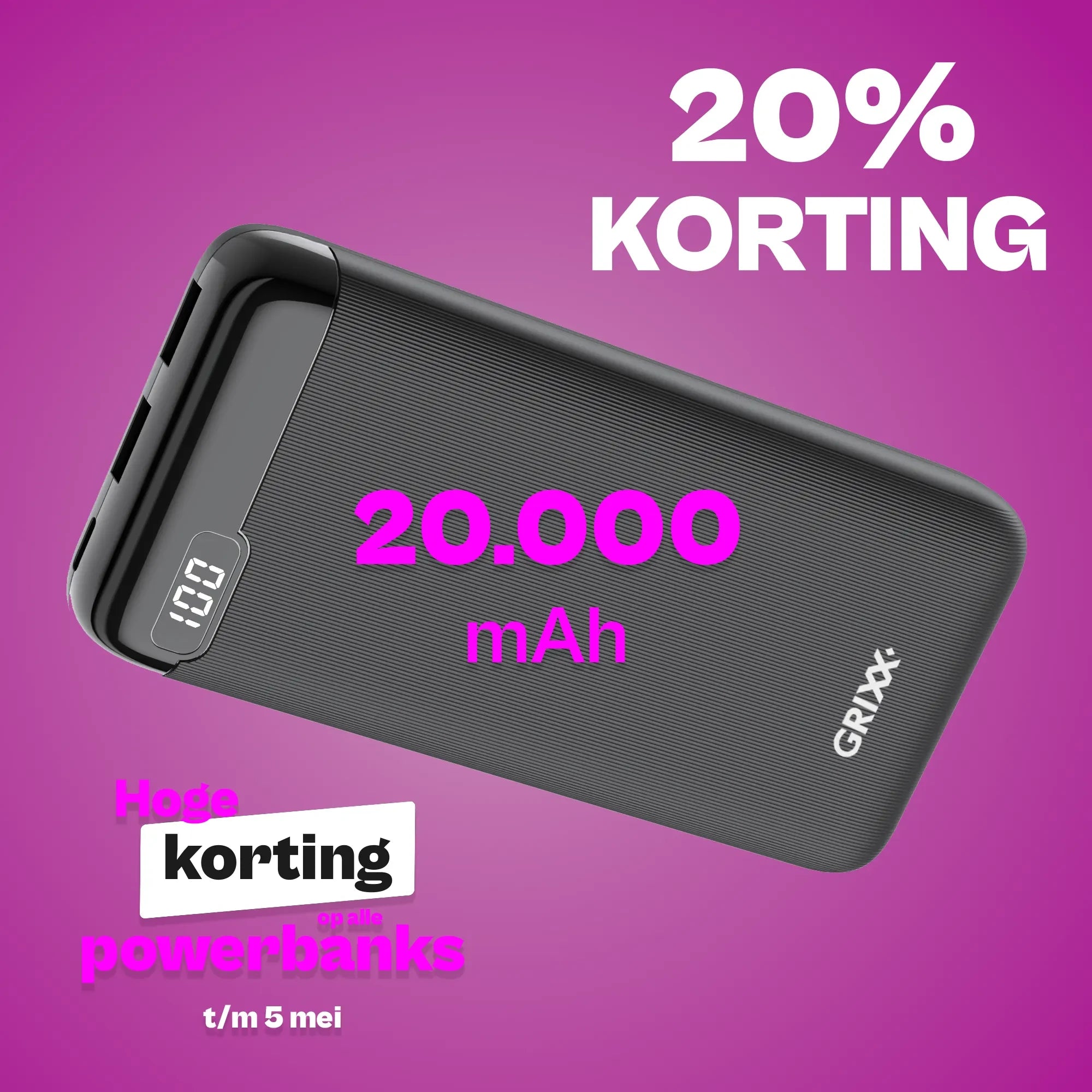 Grixx Powerbank 20000 mAh: jouw onuitputbare krachtbron