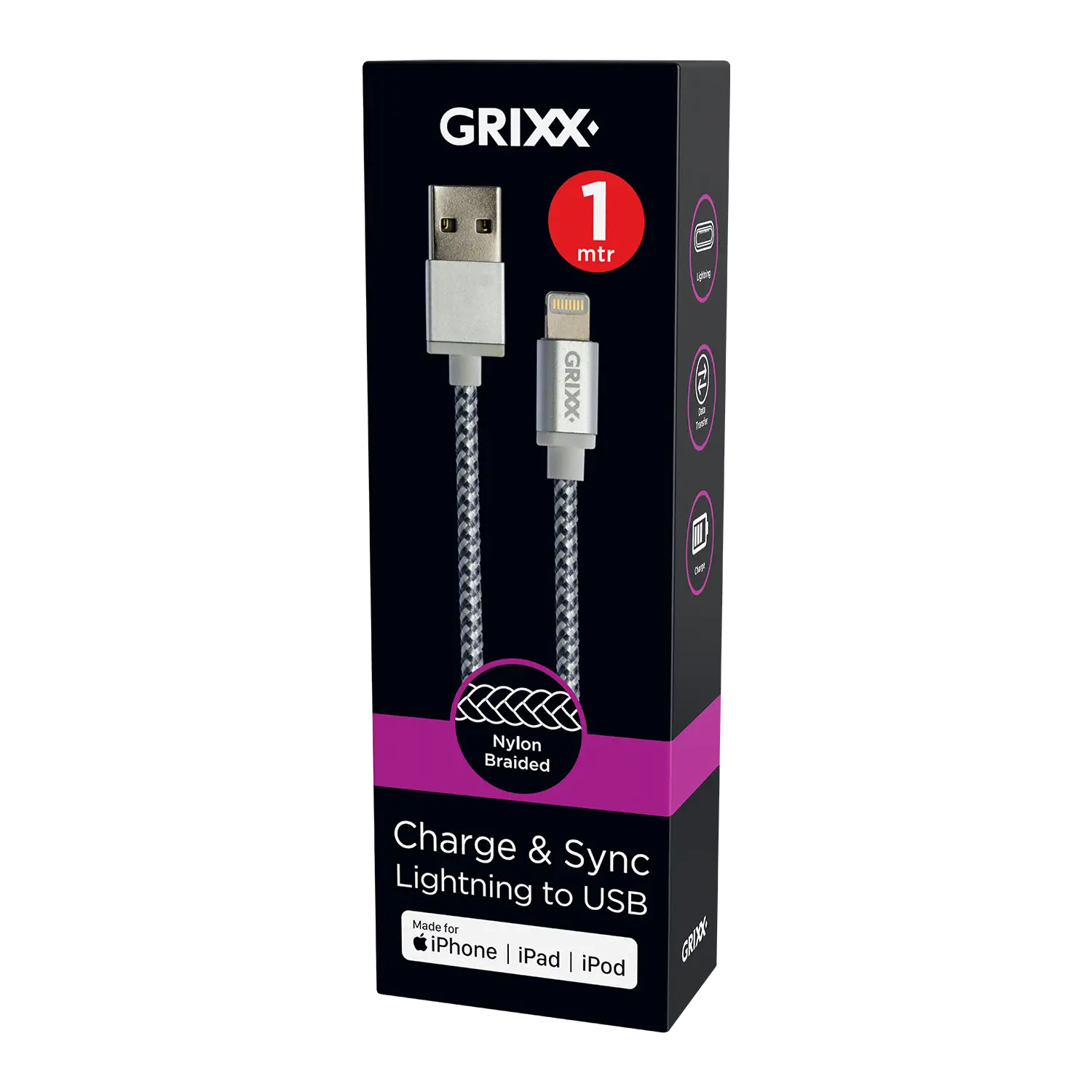 1 meter Grijs wit Lightning naar USB-A Kabel