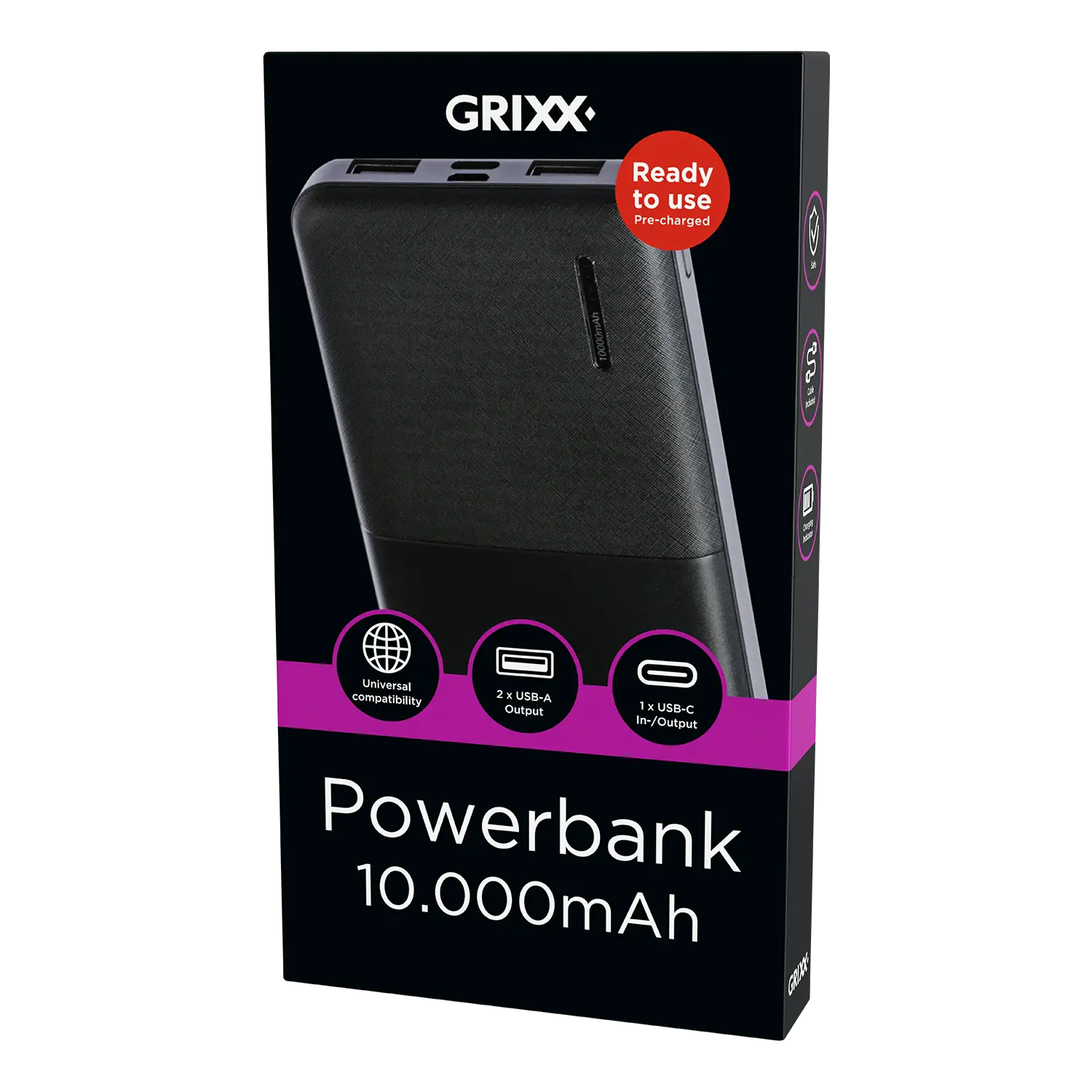 Grixx Powerbank 10000mAh Schnellladung