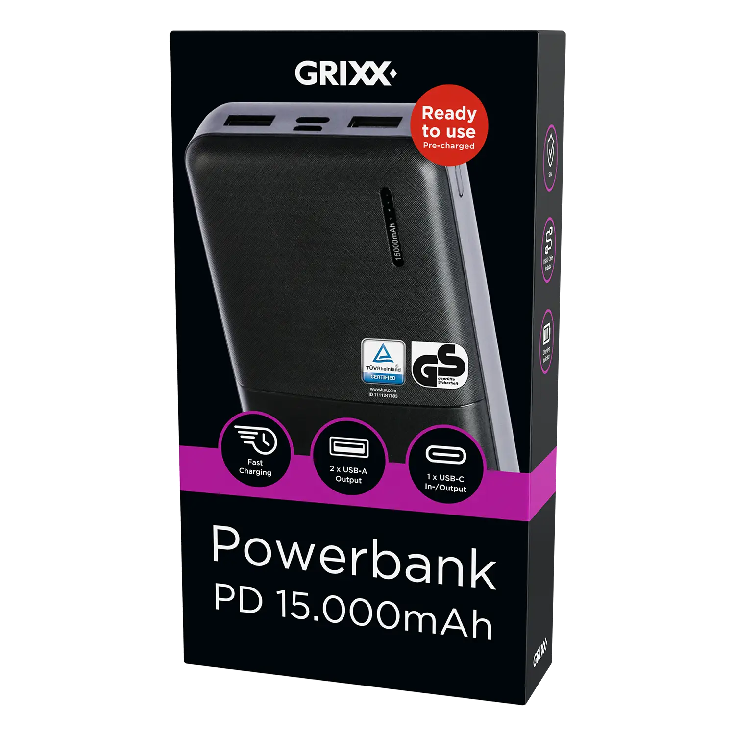 Grixx Powerbank 15000 mAh: jouw onvermoeibare reisgenoot