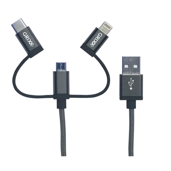 Grixx 3-in-1 Kabel MFI, Micro USB, Lightning 8pin, USB-C