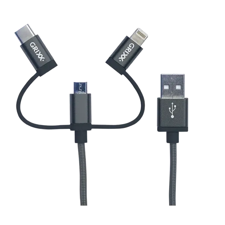 Grixx 3-in-1 Kabel MFI, Micro USB, Lightning 8pin, USB-C