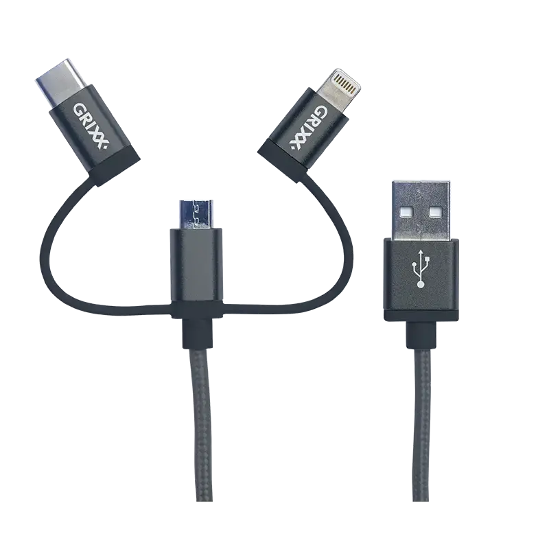Grixx 3-in-1 Kabel MFI, Micro USB, Lightning 8pin, USB-C