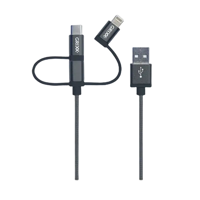 Grixx 3-in-1 Kabel MFI, Micro USB, Lightning 8pin, USB-C