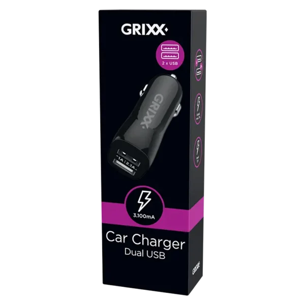 Grixx Autolader, Dual USB 3.1A, twee USB-poorten