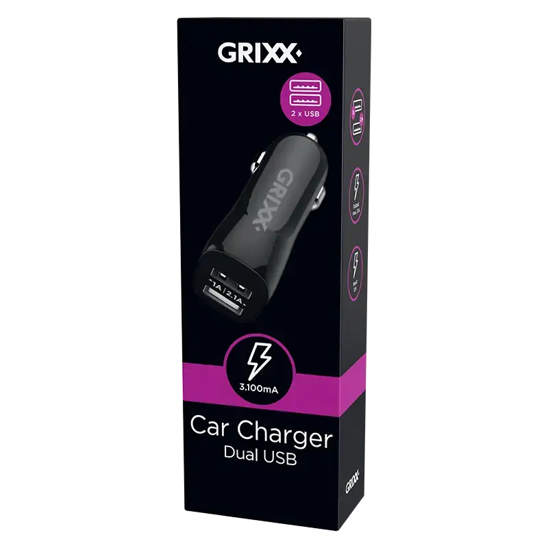 Grixx Autolader, Dual USB 3.1A, twee USB-poorten