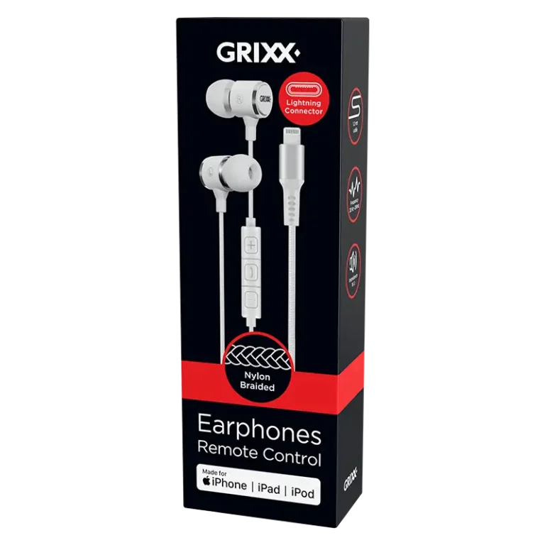 Grixx Koptelefoon Lightning In-Ear MFI, Apple, handsfree bellen, noice cancelling