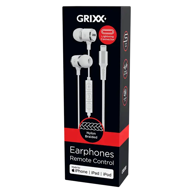 Grixx Koptelefoon Lightning In-Ear MFI, Apple, handsfree bellen, noice cancelling