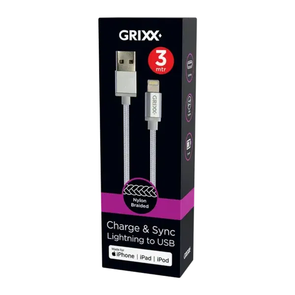 Grixx Lightning naar USB-A Kabel MFI, 8 pin, Apple, iPhone