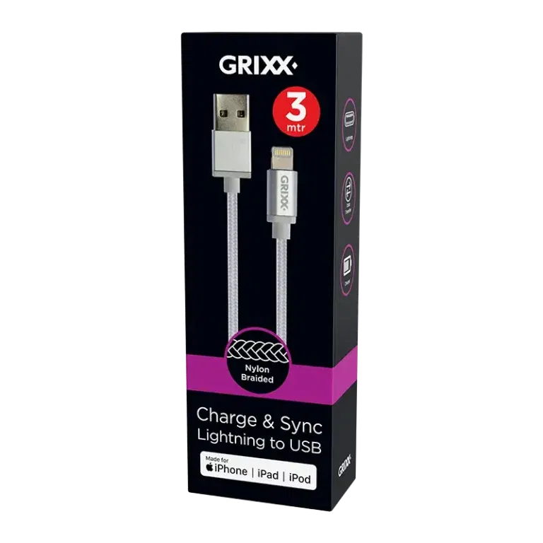Grixx Lightning naar USB-A Kabel MFI, 8 pin, Apple, iPhone