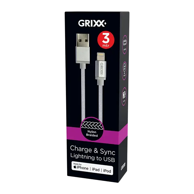 Grixx Lightning naar USB-A Kabel MFI, 8 pin, Apple, iPhone