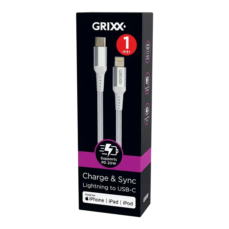Grixx Lightning naar USB-C Kabel MFI