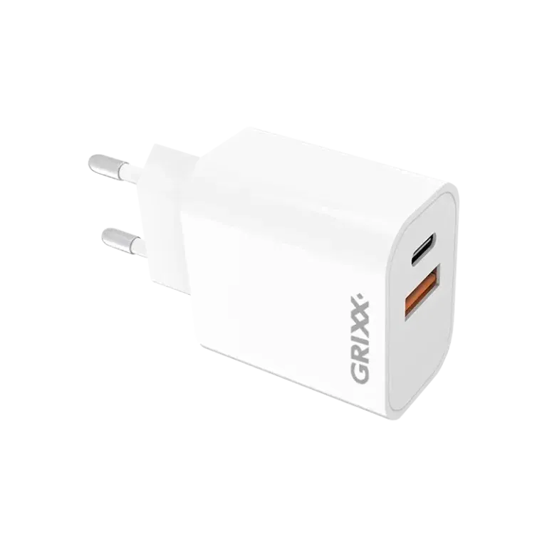 Grixx PD Oplader, USB-A, USB-C, Fast Charging, Power Delivery