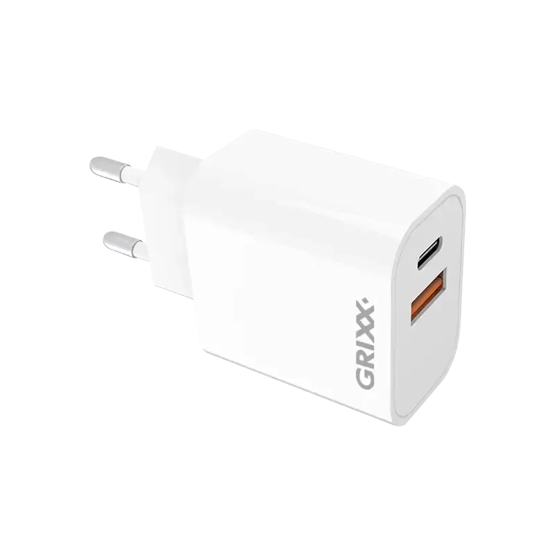 Grixx PD Oplader, USB-A, USB-C, Fast Charging, Power Delivery
