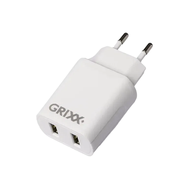 Grixx Oplader, 2x USB-A, Muurlader, Wallcharger