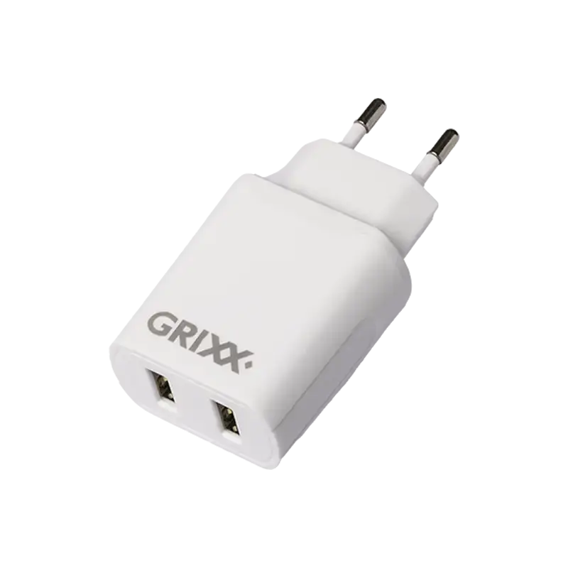 Grixx Oplader, 2x USB-A, Muurlader, Wallcharger