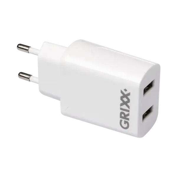 Grixx Oplader, 2x USB-A, Muurlader, Wallcharger