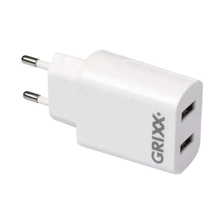 Grixx Oplader, 2x USB-A, Muurlader, Wallcharger