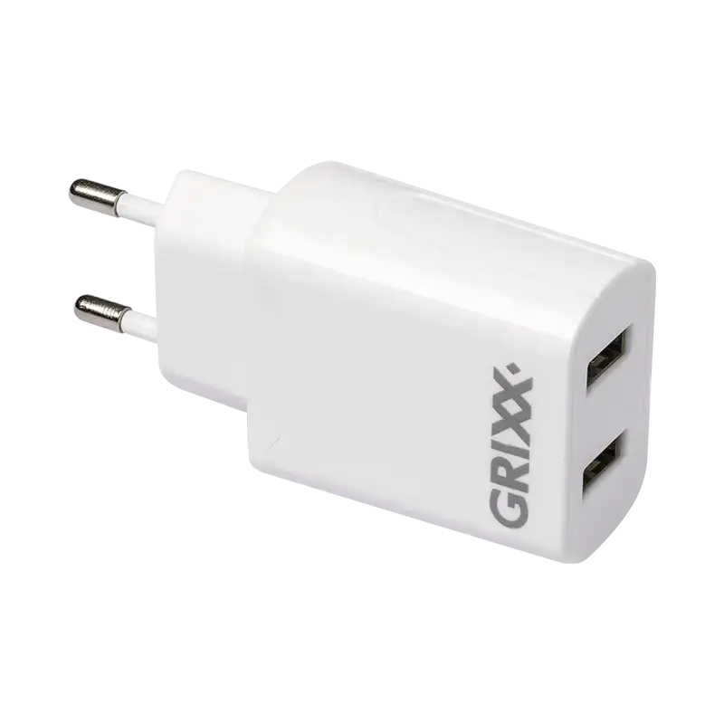 Grixx Oplader, 2x USB-A, Muurlader, Wallcharger