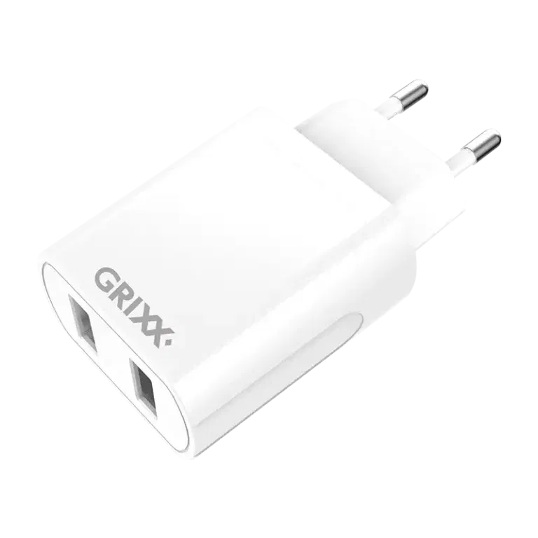Grixx Oplader, 2x USB-A, Muurlader, Wallcharger
