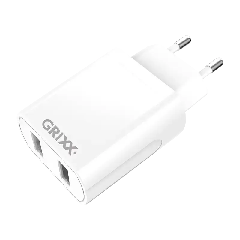 Grixx Oplader, 2x USB-A, Muurlader, Wallcharger